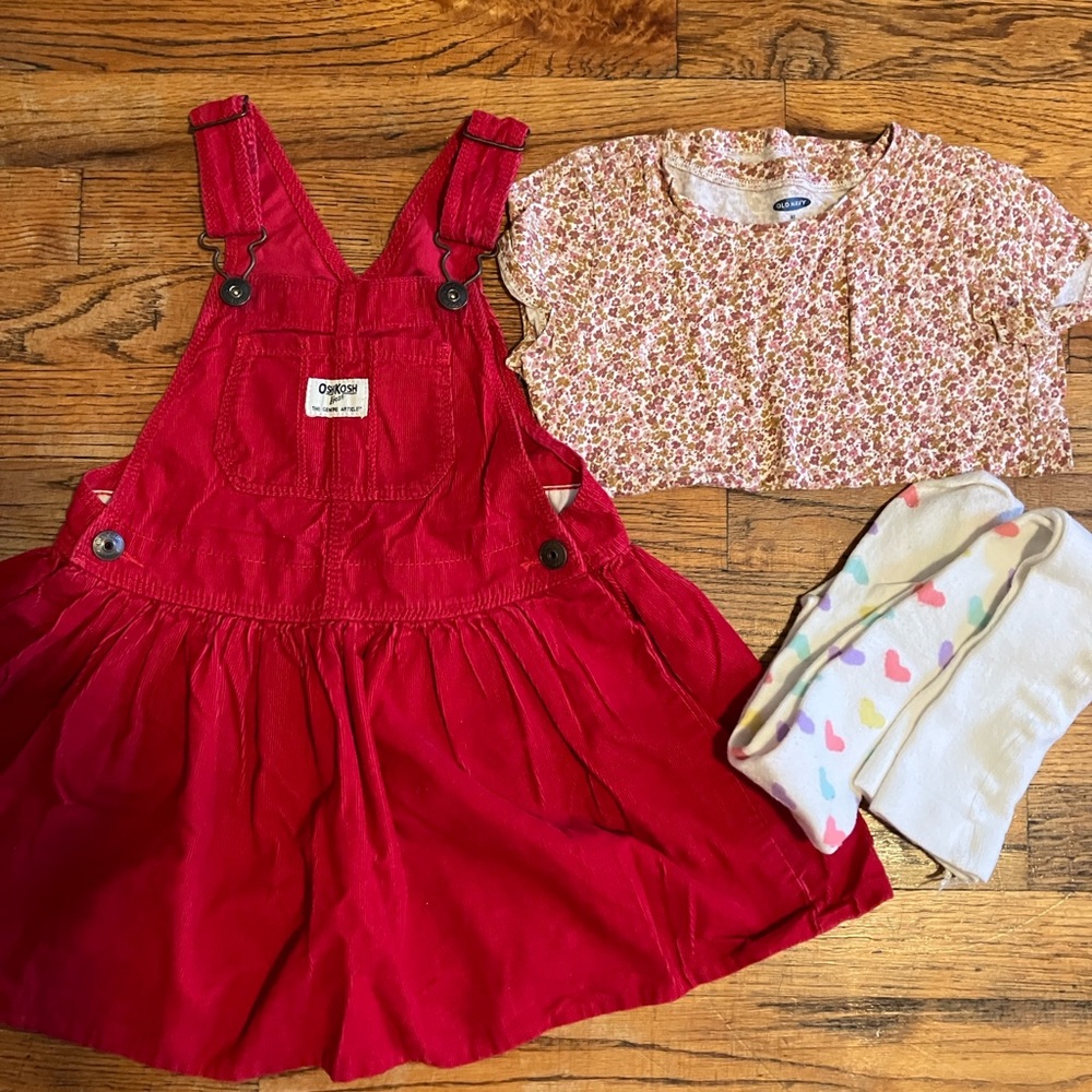 Bundle- OshKosh B'gosh Vibrant Red Dress & T-shirt & tights